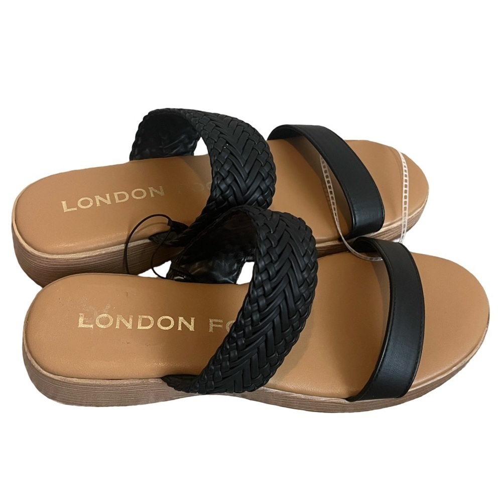 London Fog Black and Tan Trixey Slide Sandals. Size 8.5. NWOT Great Condition. - Picture 4 of 7